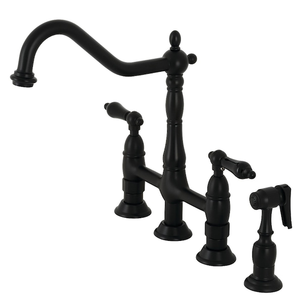 KS1270PKLBS Duchess Bridge Kitchen Faucet W/ Brass Sprayer, Matte Black